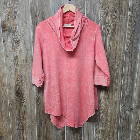 INAE Collection Cowel Neck Pullover Womens Terry Large Pink Lagenlook Burnout - Picture 1 of 9
